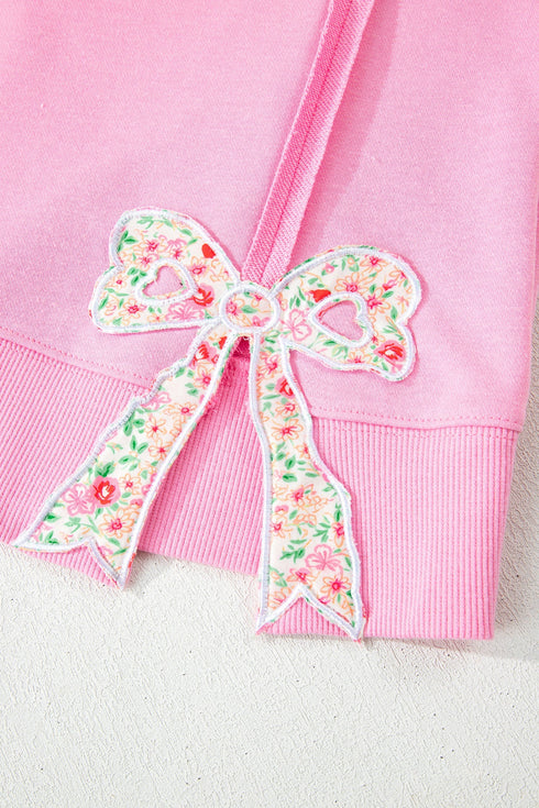 Exposed Seam Bow Patch Crew Neck Sweatshirt