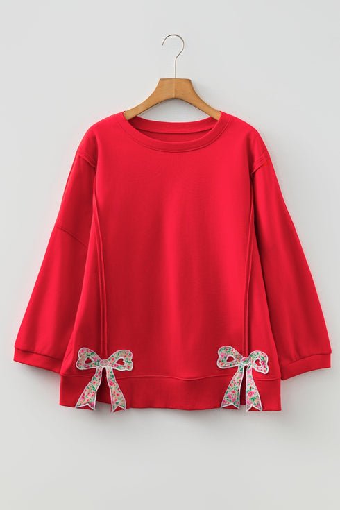 Exposed Seam Bow Patch Crew Neck Sweatshirt