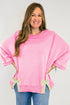 Exposed Seam Bow Patch Crew Neck Sweatshirt