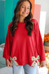 Exposed Seam Bow Patch Crew Neck Sweatshirt