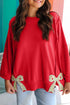 Exposed Seam Bow Patch Crew Neck Sweatshirt