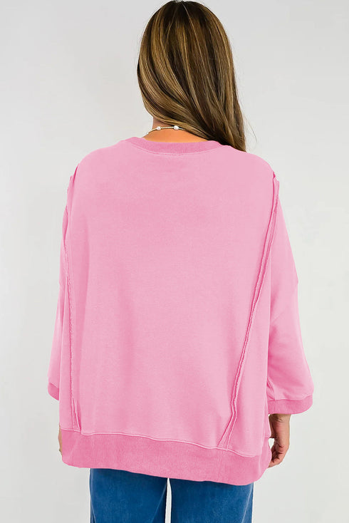 Exposed Seam Bow Patch Crew Neck Sweatshirt