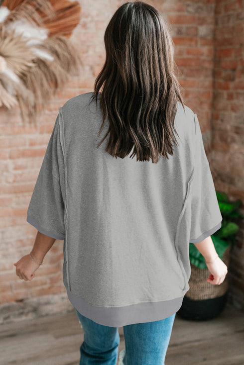 Exposed Seam Chest Pocket Split Loose T Shirt