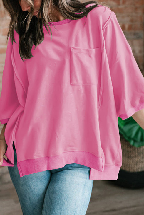 Exposed Seam Chest Pocket Split Loose T Shirt