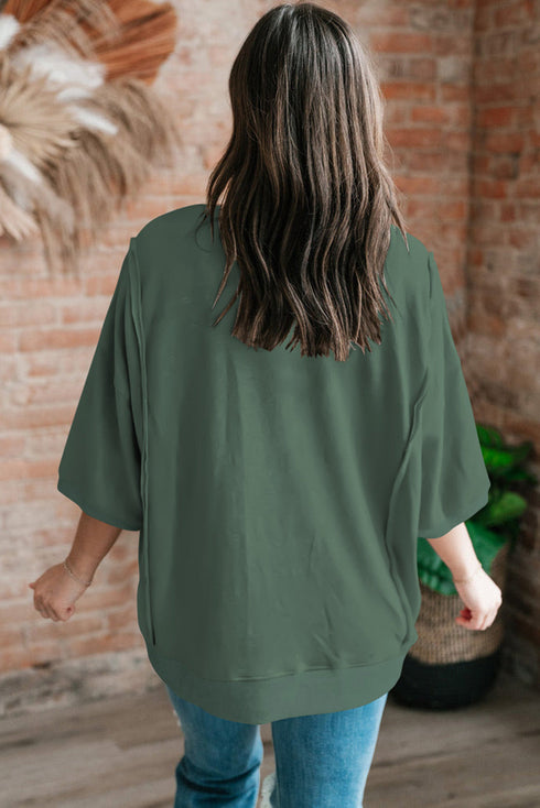 Exposed Seam Chest Pocket Split Loose T Shirt
