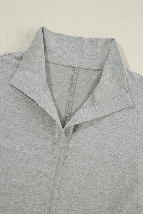 Exposed Seam Collared Pocketed Loose Sweatshirt