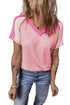 Exposed Seam Color Block Knitted V Neck T-shirt