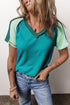 Exposed Seam Color Block Knitted V Neck T-shirt