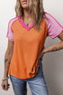 Exposed Seam Color Block Knitted V Neck T-shirt