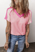 Exposed Seam Color Block Knitted V Neck T-shirt