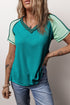 Exposed Seam Color Block Knitted V Neck T-shirt
