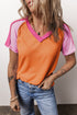 Exposed Seam Color Block Knitted V Neck T-shirt