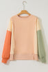 Exposed Seam Color Block Long Sleeve Crew Neck Top