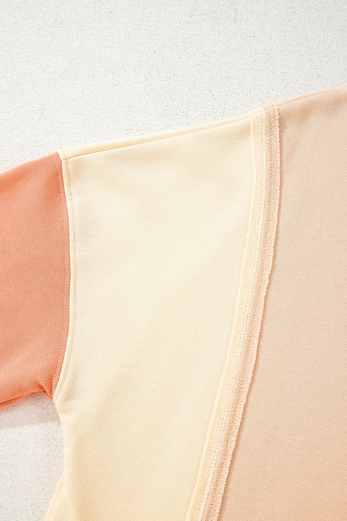 Exposed Seam Color Block Long Sleeve Crew Neck Top
