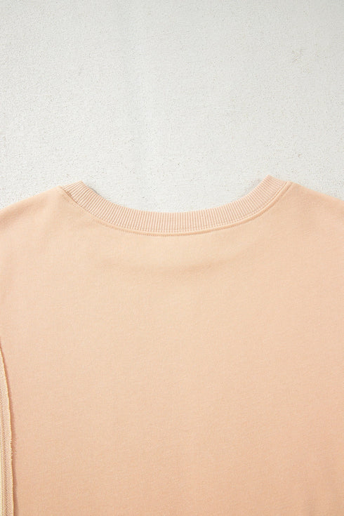 Exposed Seam Color Block Long Sleeve Crew Neck Top
