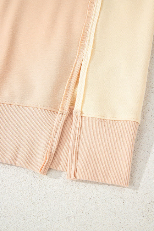 Exposed Seam Color Block Long Sleeve Crew Neck Top