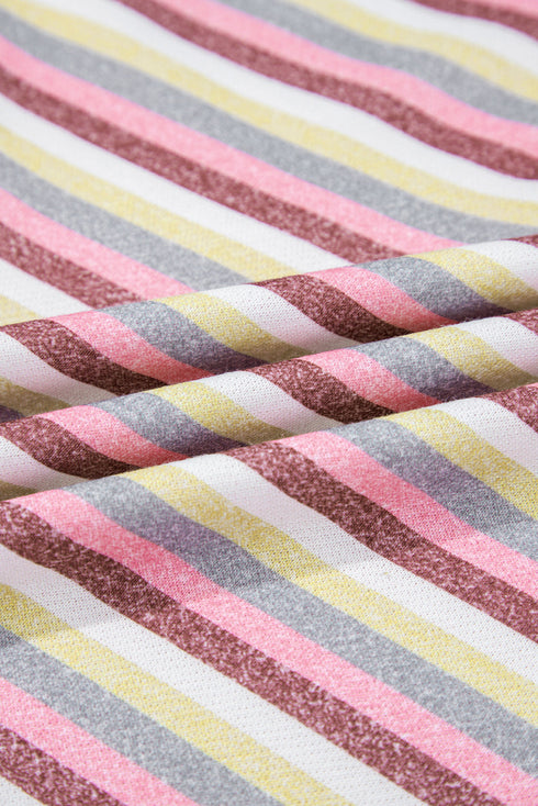 Exposed Seam Colorblock Striped Patchwork Henley Drop Shoulder Sweatshirt