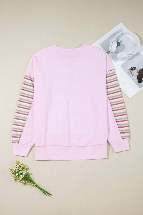 Exposed Seam Colorblock Striped Patchwork Henley Drop Shoulder Sweatshirt