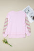 Exposed Seam Colorblock Striped Patchwork Henley Drop Shoulder Sweatshirt