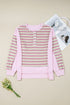 Exposed Seam Colorblock Striped Patchwork Henley Drop Shoulder Sweatshirt
