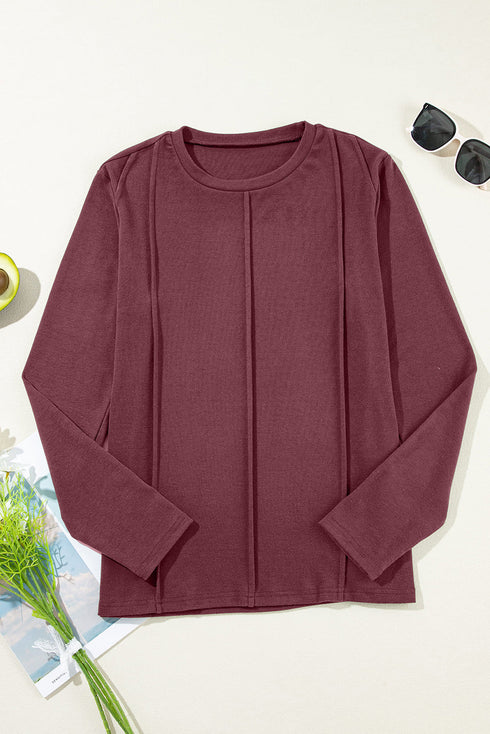 Exposed Seam Crew Neck Relaxed Pullover Long Sleeve Top