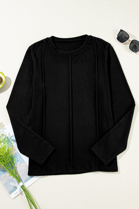 Exposed Seam Crew Neck Relaxed Pullover Long Sleeve Top