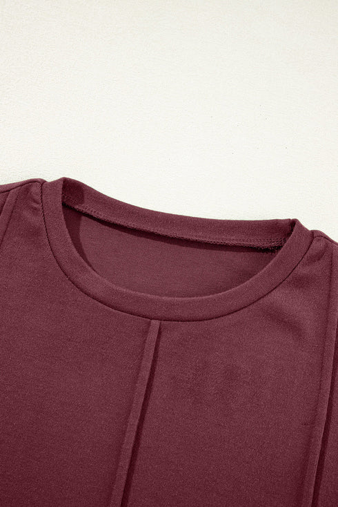 Exposed Seam Crew Neck Relaxed Pullover Long Sleeve Top