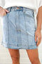 Exposed Seam Detail A Line Denim Mini Skirt