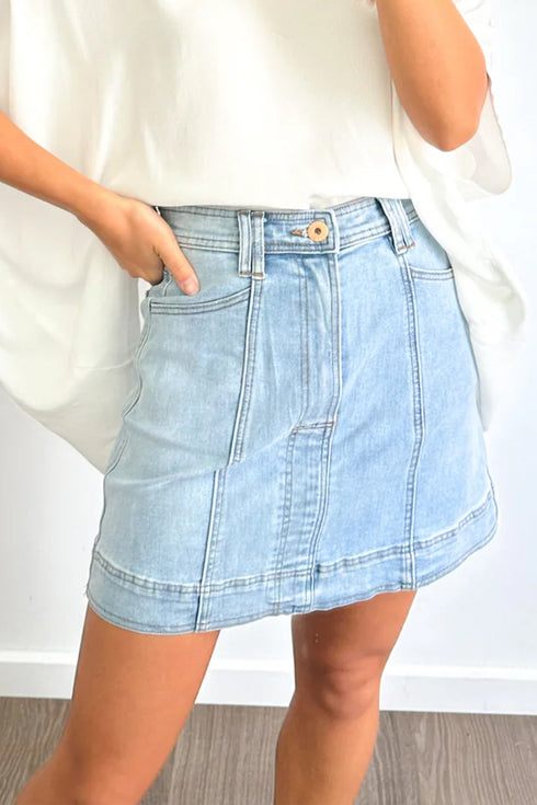 Exposed Seam Detail A Line Denim Mini Skirt