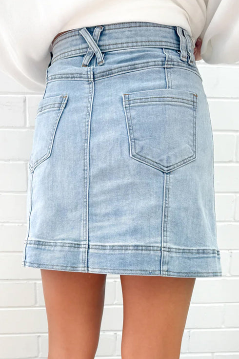 Exposed Seam Detail A Line Denim Mini Skirt