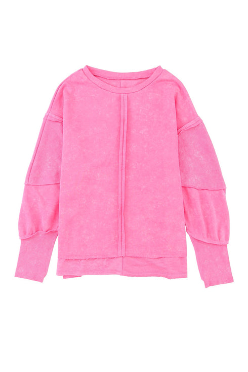 Exposed Seam Detail High Low Raw Hem Sweatshirt