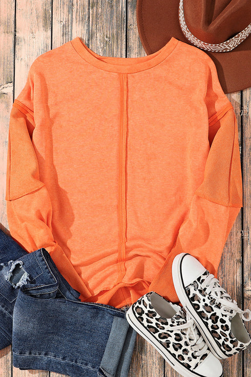 Exposed Seam Detail High Low Raw Hem Sweatshirt
