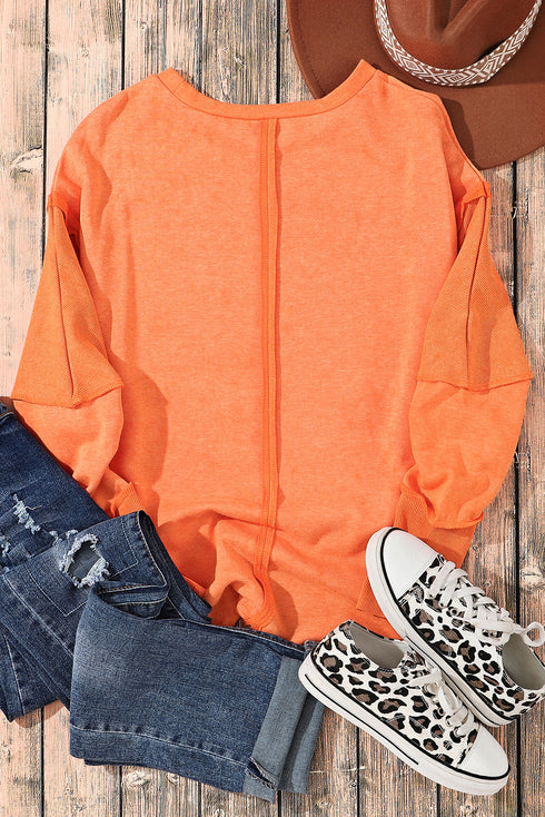 Exposed Seam Detail High Low Raw Hem Sweatshirt