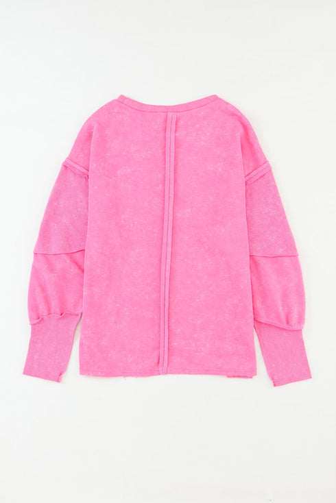 Exposed Seam Detail High Low Raw Hem Sweatshirt