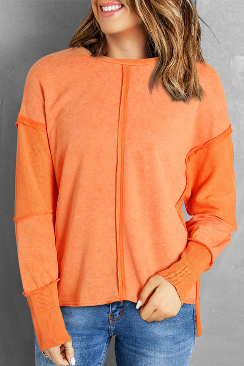 Exposed Seam Detail High Low Raw Hem Sweatshirt