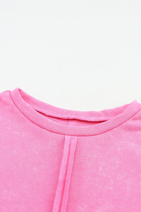Exposed Seam Detail High Low Raw Hem Sweatshirt