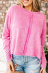 Exposed Seam Detail High Low Raw Hem Sweatshirt