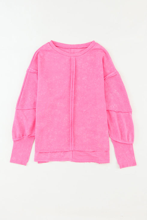Exposed Seam Detail High Low Raw Hem Sweatshirt