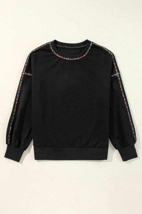 Exposed Seam Detail Long Sleeve Pullover Sweatshirt