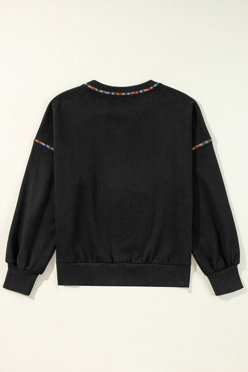 Exposed Seam Detail Long Sleeve Pullover Sweatshirt