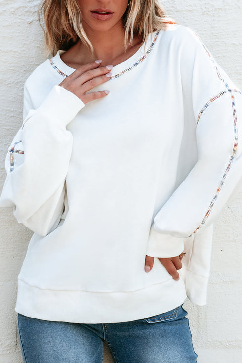 Exposed Seam Detail Long Sleeve Pullover Sweatshirt