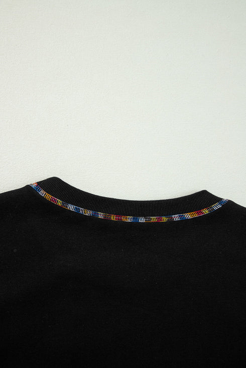 Exposed Seam Detail Long Sleeve Pullover Sweatshirt