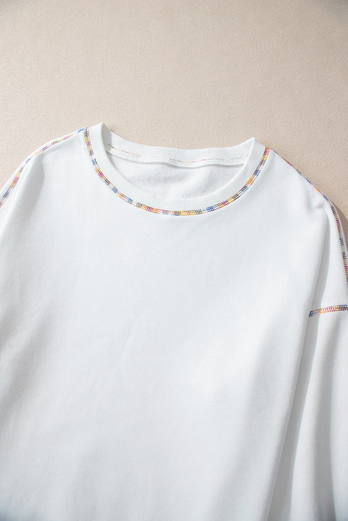 Exposed Seam Detail Long Sleeve Pullover Sweatshirt