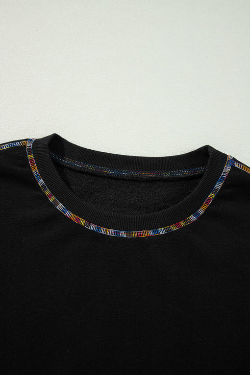 Exposed Seam Detail Long Sleeve Pullover Sweatshirt