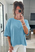 Exposed Seam Detail Loose Knit Short Sleeve Sweater