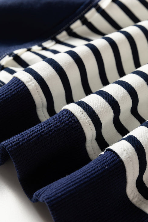 Exposed Seam Detail Patchwork Stripe Pullover Sweatshirt