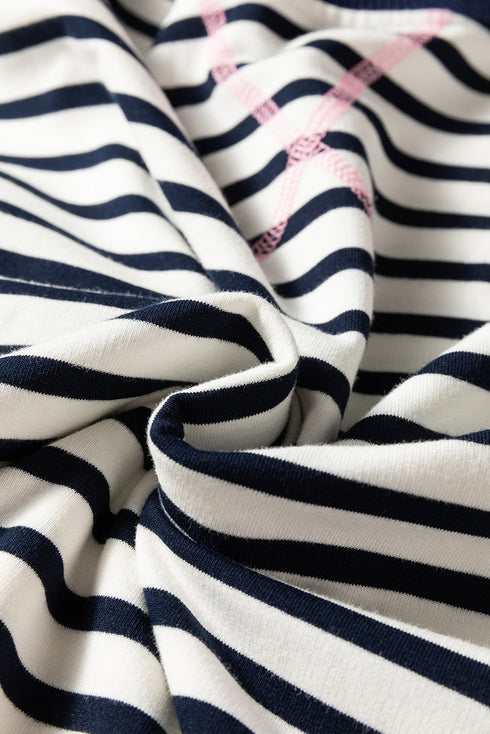 Exposed Seam Detail Patchwork Stripe Pullover Sweatshirt