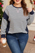 Exposed Seam Detail Patchwork Stripe Pullover Sweatshirt