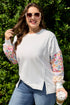 Exposed Seam Dot Floral Patchwork Sleeve Plus Size Sweatshirt
