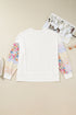 Exposed Seam Dot Floral Patchwork Sleeve Plus Size Sweatshirt
